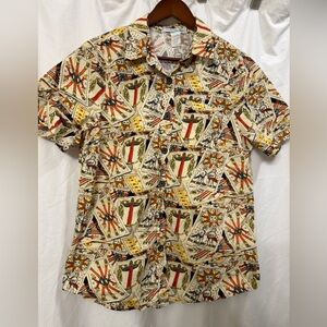 Eva Rose Womens Button Down Shirt Hawaiian Tarot Cards Short Sleeve Sz M EUC